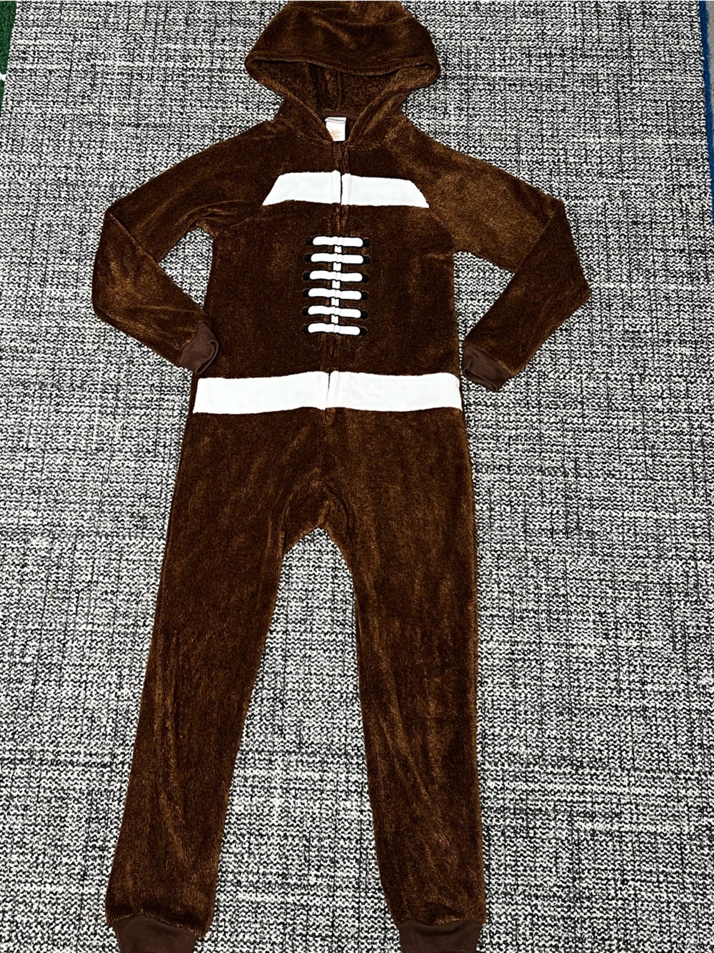 Cat & Jack Brown and White Football Hooded Kids Pajama One-Piece